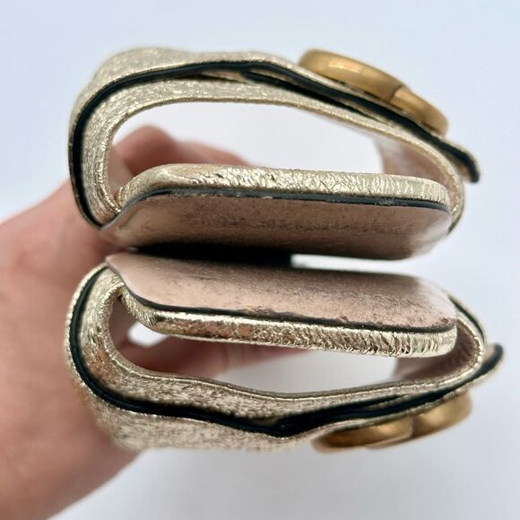 Gucci Marmont Double G Slide Sandals Gold Metallic Leather GG Flat EU 36 US 6 - Picture 9 of 12